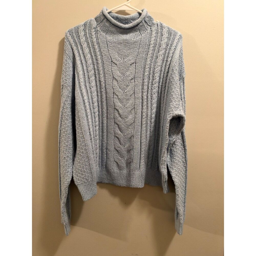 NEW J.Crew Women's Rollneck Cable-Knit Turtleneck Sweater Size L Blue NWT BV793